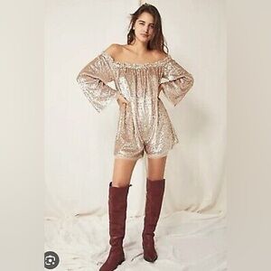 Free People Emilia Gold Sequin Romper